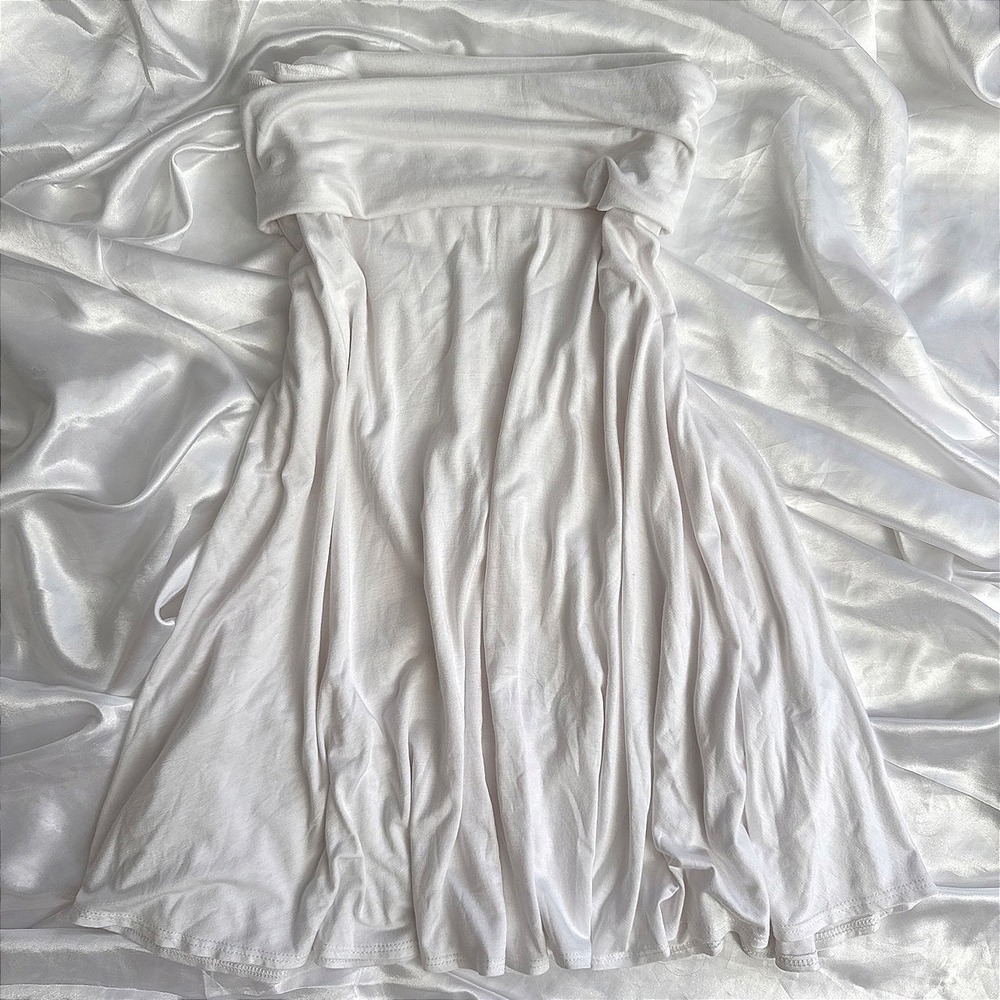 Melliday White Fold Over Waist Mini Skirt Large S685SL Made in USA Rayon Jersey